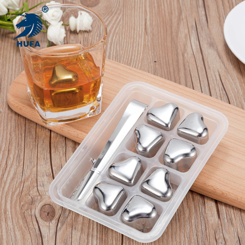 SUS304 heart-shaped stainless steel ice cubes, heart-shaped ice grains, ice wine stones, wine utensils, quick-freezing refrigeration metal stainless steel ice wine stones, bar supplies, beer utensils, stainless steel beer multi-purpose ice cubes. Specification image