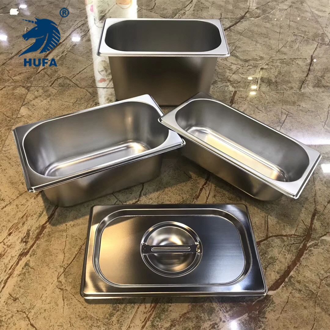 07 Thick stainless steel 1/3 fraction basin rectangular fraction basin buffet warm table with cover, stainless steel basin, stainless steel food buffet GN pot, metal food container, food pot including pot rectangular