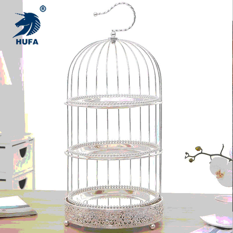 European-style creative double-layer birdcage cake rack, metal fruit rack, pastry rack, afternoon tea dessert rack with 26cm plates Application Scenario