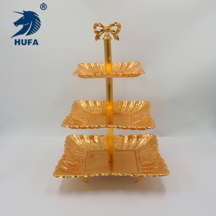 European-style metal cake stand, square cake plate, three-layer fruit plate, tea cake plate, wedding props, dessert shop ornaments details Picture