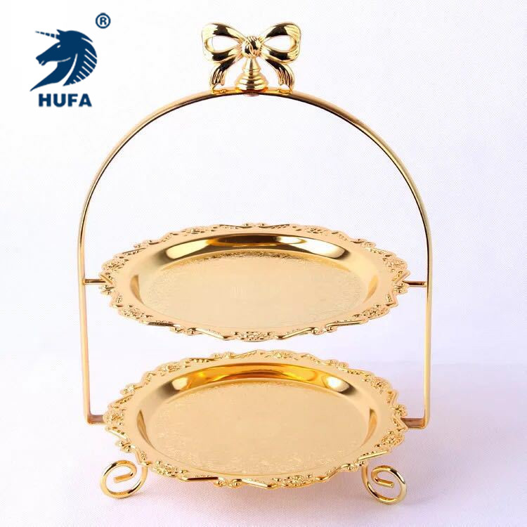 European-style ironwork cake rack, silver-plated double-layer fruit plate, pastry plate, food tray, baking, wedding supplies