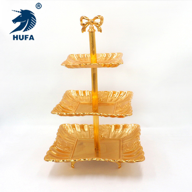European-style metal cake stand, square cake plate, three-layer fruit plate, tea cake plate, wedding props, dessert shop ornaments Specification image