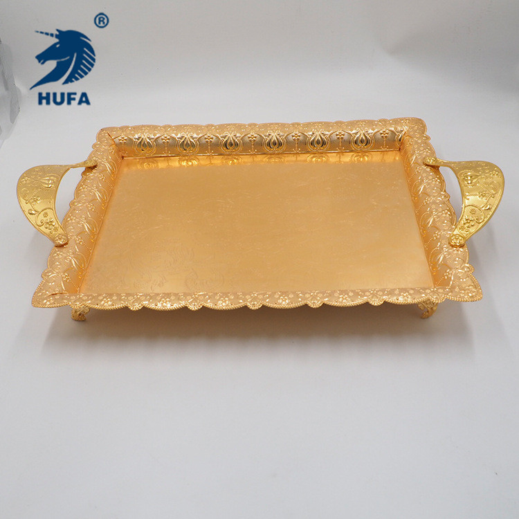 Gold-plated trays, metal handicrafts, restaurant trays, cake trays, home decoration, wedding gifts, fruit plates