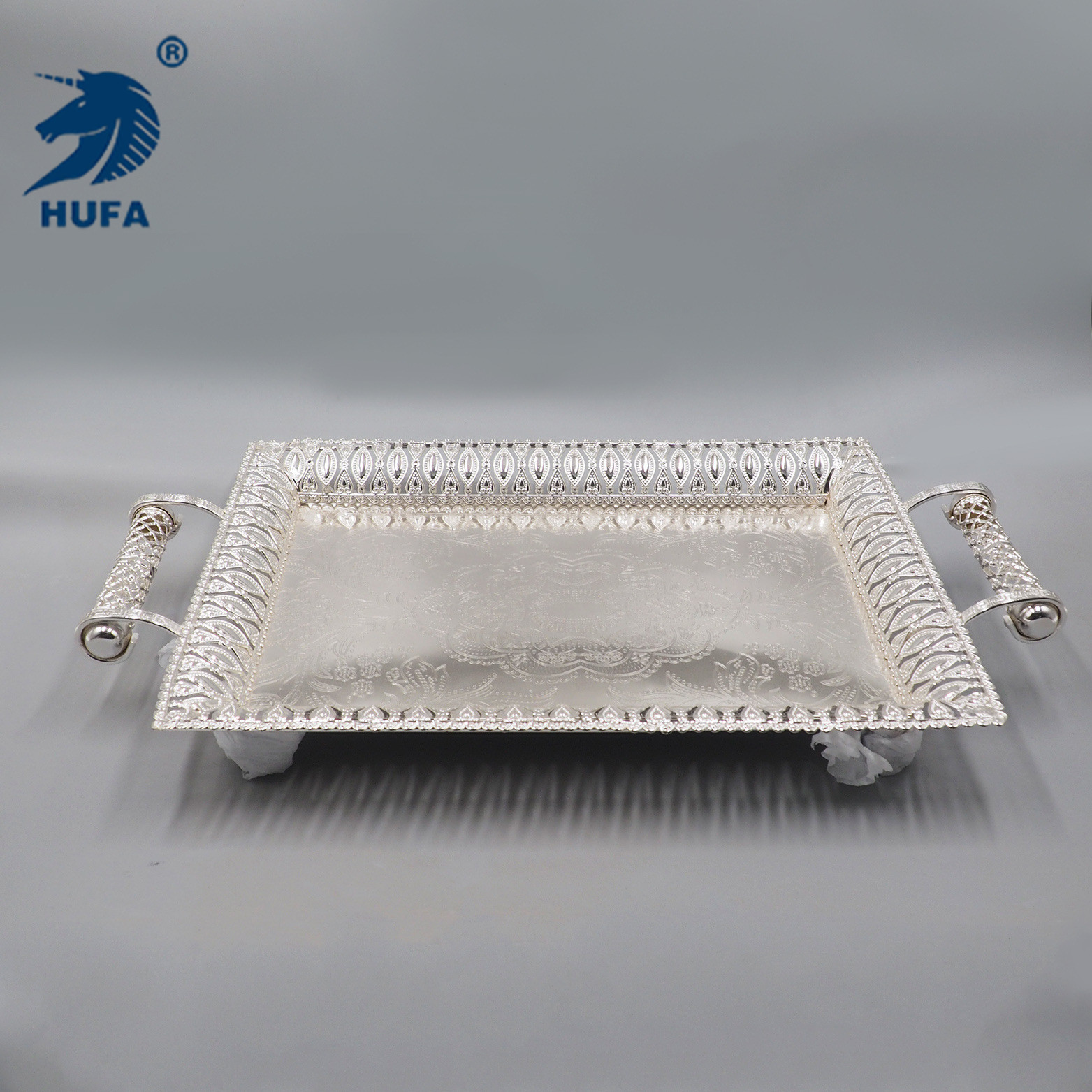 Silver and gold rectangular trays, metal square trays and iron food trays with handles Specification image