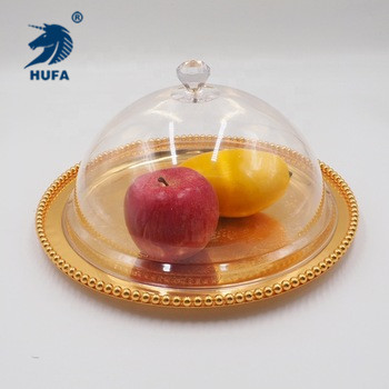 High-end round metal fruit plate, cake and bread plate, dried fruit plate, acrylic food lid, diameter 36CMx16