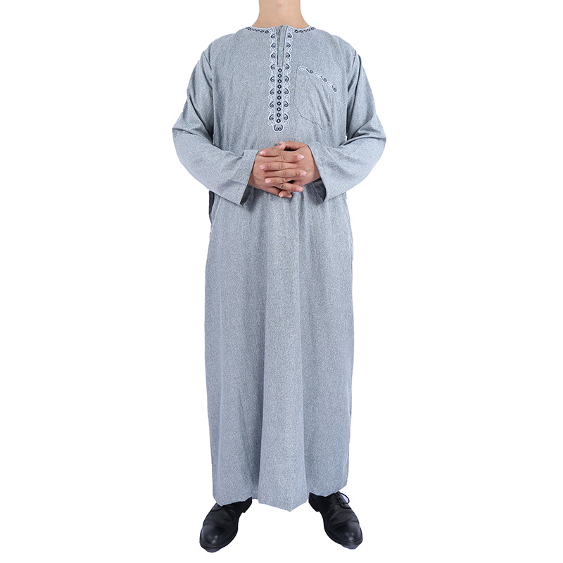 义乌阿拉伯服装工厂批发2020新款中东摩洛哥棉麻长袖男士长袍图