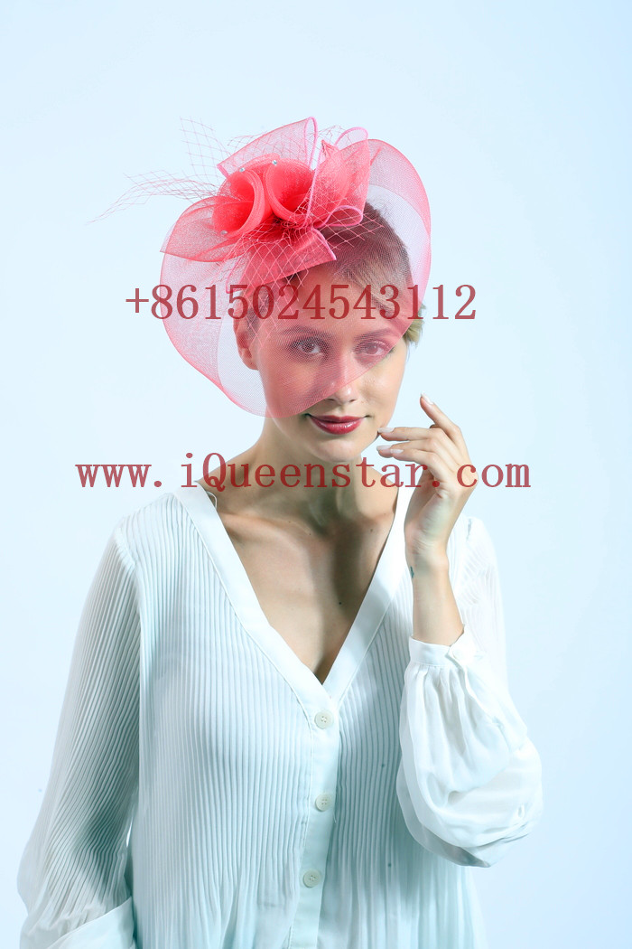 New best-selling trumpet flower mesh headwear, horse racing festival feather mesh headwear, retro and simple lace headwear details Picture