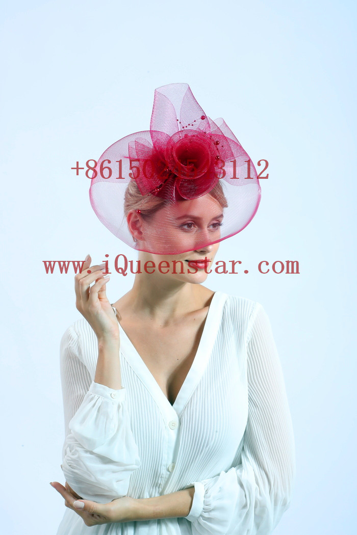 New best-selling trumpet flower mesh headwear, horse racing festival feather mesh headwear, retro and simple lace headwear Item Picture