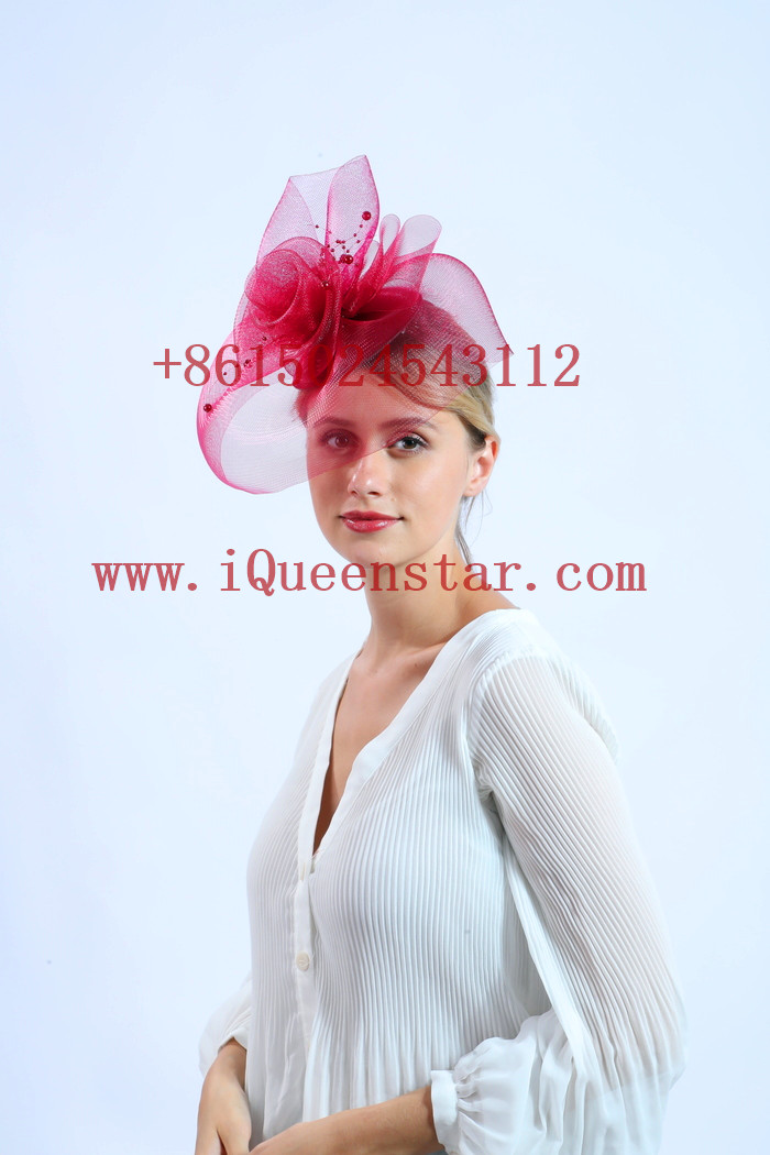 New best-selling trumpet flower mesh headwear, horse racing festival feather mesh headwear, retro and simple lace headwear details Picture