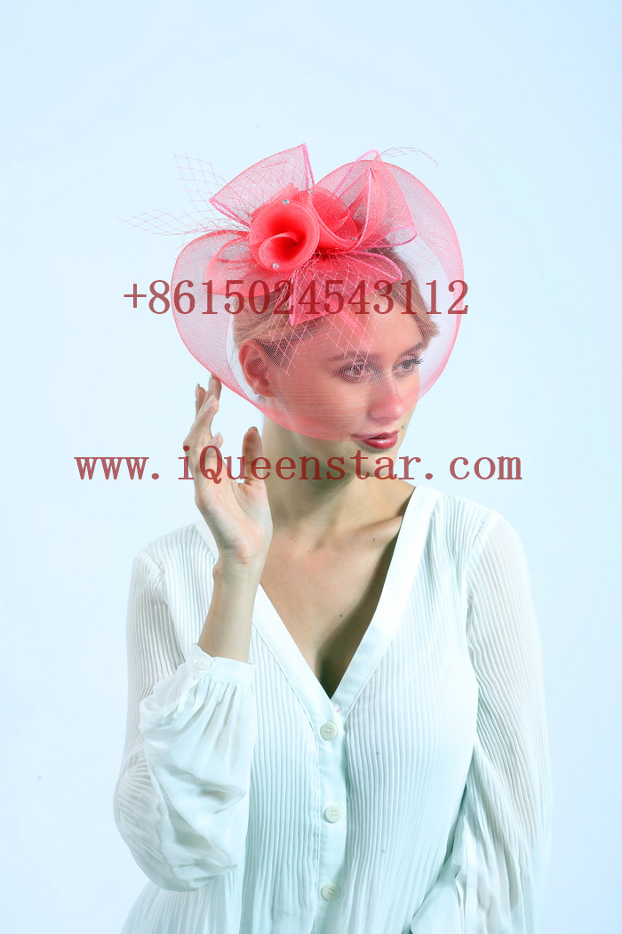 New best-selling trumpet flower mesh headwear, horse racing festival feather mesh headwear, retro and simple lace headwear Item Picture