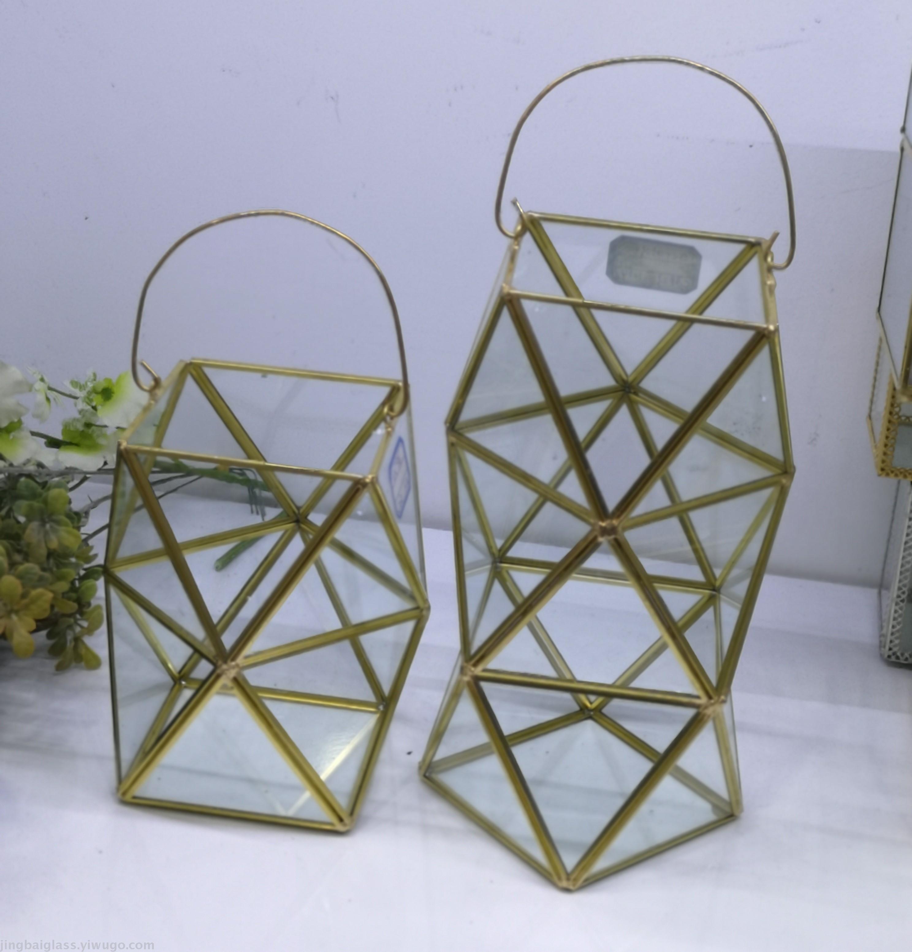 Nordic iron art geometry glass cover flower room storage box room bedroom decorations thumbnail