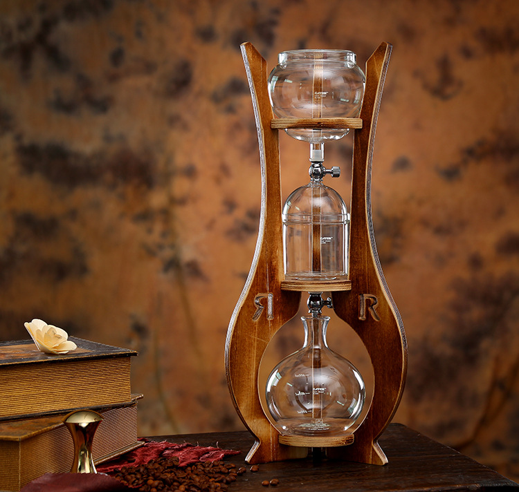 New ice drip coffee pot, 5-person set, double-valve, glass material coffee ice drip, coffee utensils, coffee tools, coffee pot, coffee supplies, wooden stand coffee ice drip Specification image