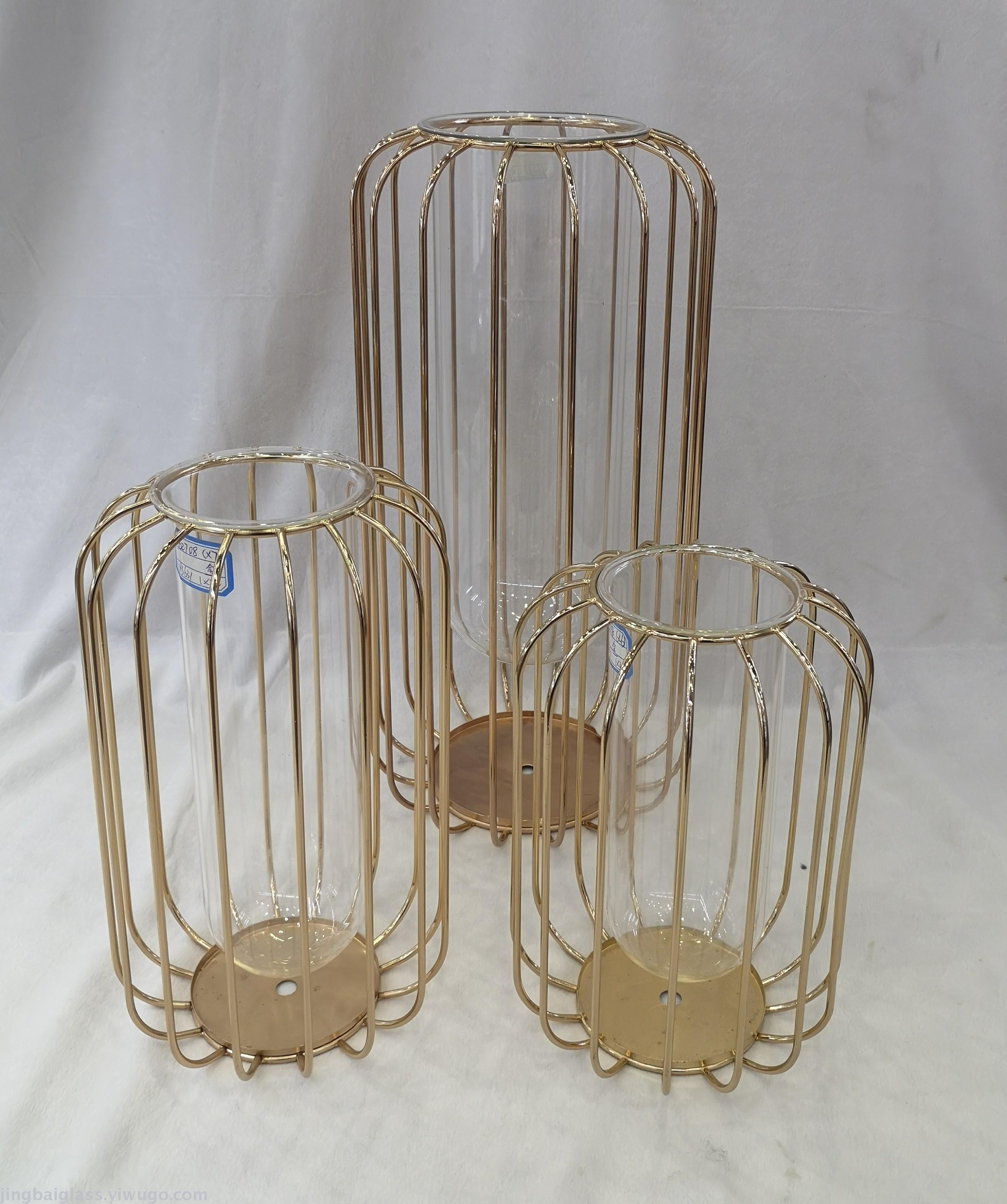 Northern Europe contracted geometry GLASS transparent hydropONIC flower APPARATUS dry flower arrangement apparatus iron art vase sitting room ADORNMENT place piece thumbnail