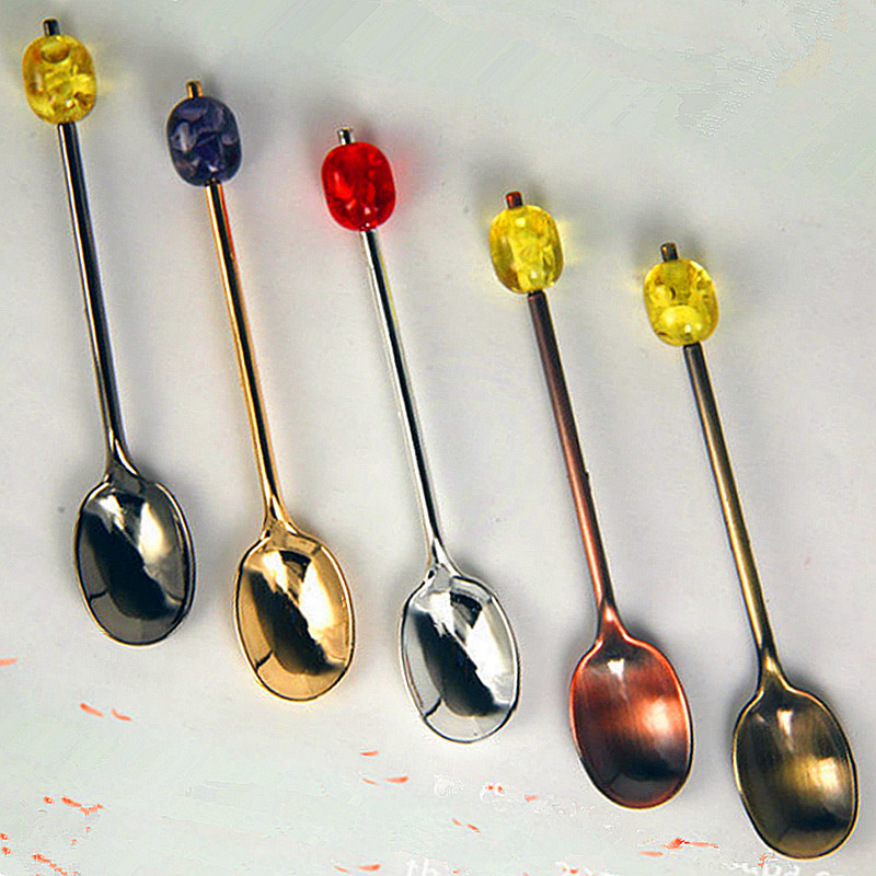 Super sweet and colorful small round bead spoon, cake spoon, ice cream spoon/coffee spoon (JY13), creative tableware decoration spoon, stainless steel coffee stirring spoon, ice cream spoon, spoon, dinner spoon