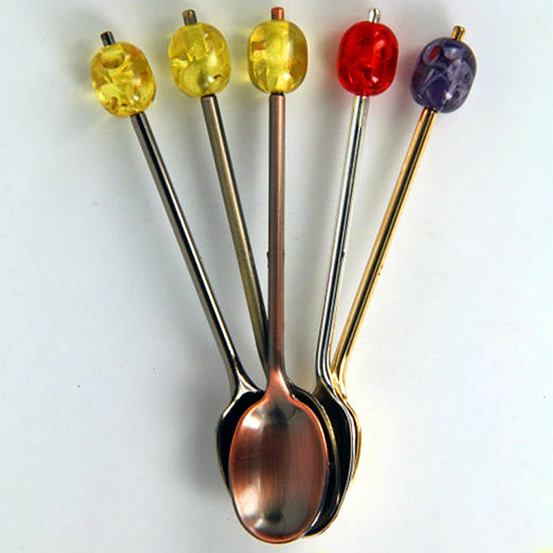 Super sweet and colorful small round bead spoon, cake spoon, ice cream spoon/coffee spoon (JY13), creative tableware decoration spoon, stainless steel coffee stirring spoon, ice cream spoon, spoon, dinner spoon Specification image