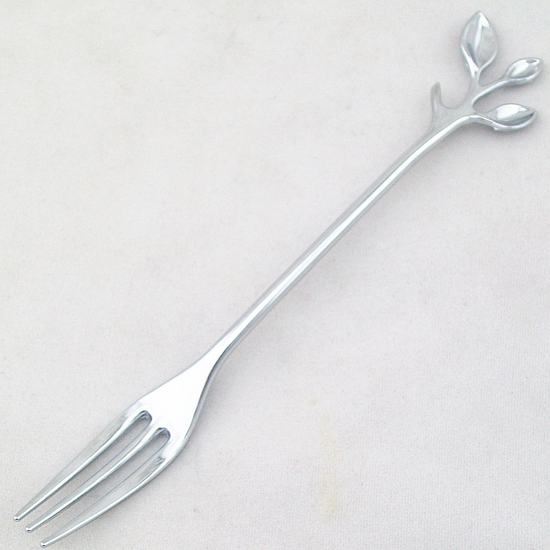 High-end three-dimensional leaf-handled mirror-light tableware, coffee spoon, 3-finger fruit fork, dessert spoon, small recipe, new gold and silver style details Picture
