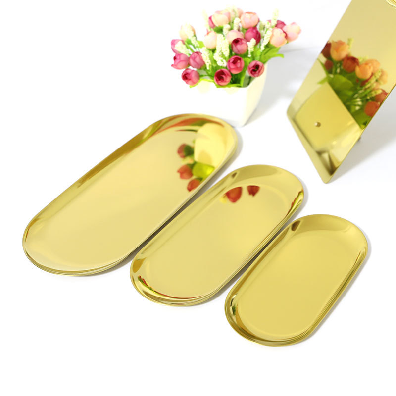 Factory direct sales of stainless steel, brass, gold, original color, oval metal trays for fruit and candy storage details Picture