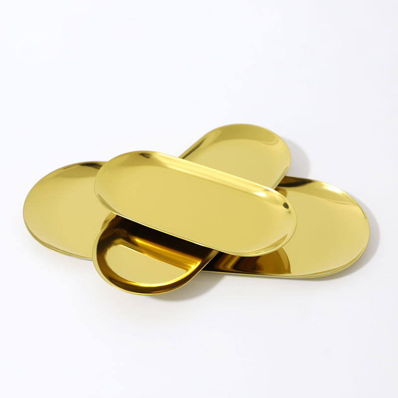 Factory direct sales of stainless steel, brass, gold, original color, oval metal trays for fruit and candy storage Item Picture