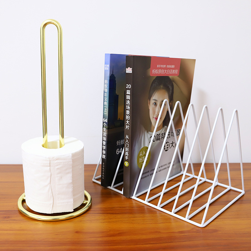 Nordic golden metal ironwork desktop tissue holder, multi-functional toilet toilet roll holder for dining room and living room, storage rack Specification image