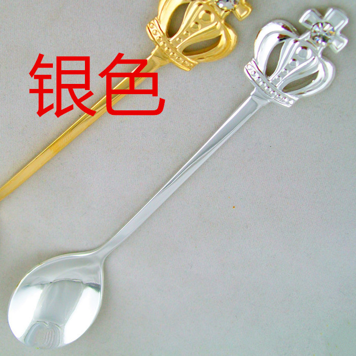 High-end stainless steel mirror-polished tableware, crown coffee spoon, retro dessert spoon, creative diamond mini tune, gold and silver set Application Scenario