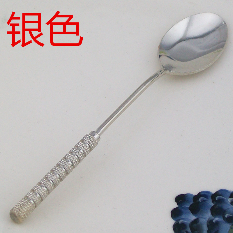 Stainless steel copper-tipped coffee spoon, retro gold, silver and red three-color dessert seasoning soup spoon, creative spoon for pastries and ice cream Item Picture