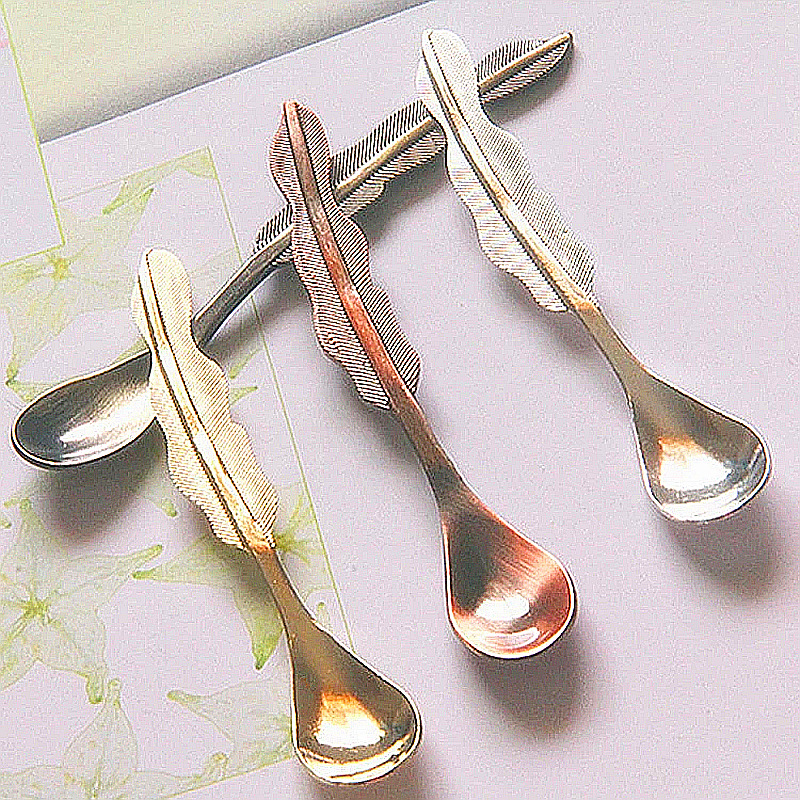 Retro coffee spoon with water plant handle, health product and medicine spoon, three-dimensional grass shaped creative dessert spoon (JY17), creative tableware decoration spoon, multiple colors available, stainless steel coffee stirring spoon, spoon