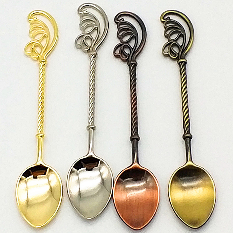 New style spoons, retro alloy coffee spoon, ice cream spoon, jam spoon, cocktail and more gold, silver and copper dessert spoon (JY96)