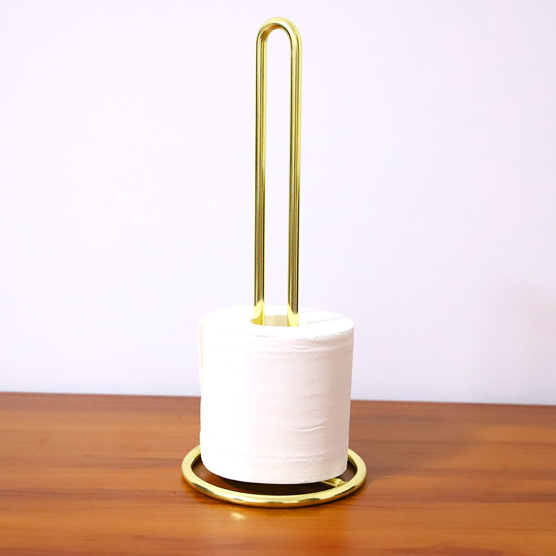 Nordic golden metal ironwork desktop tissue holder, multi-functional toilet toilet roll holder for dining room and living room, storage rack