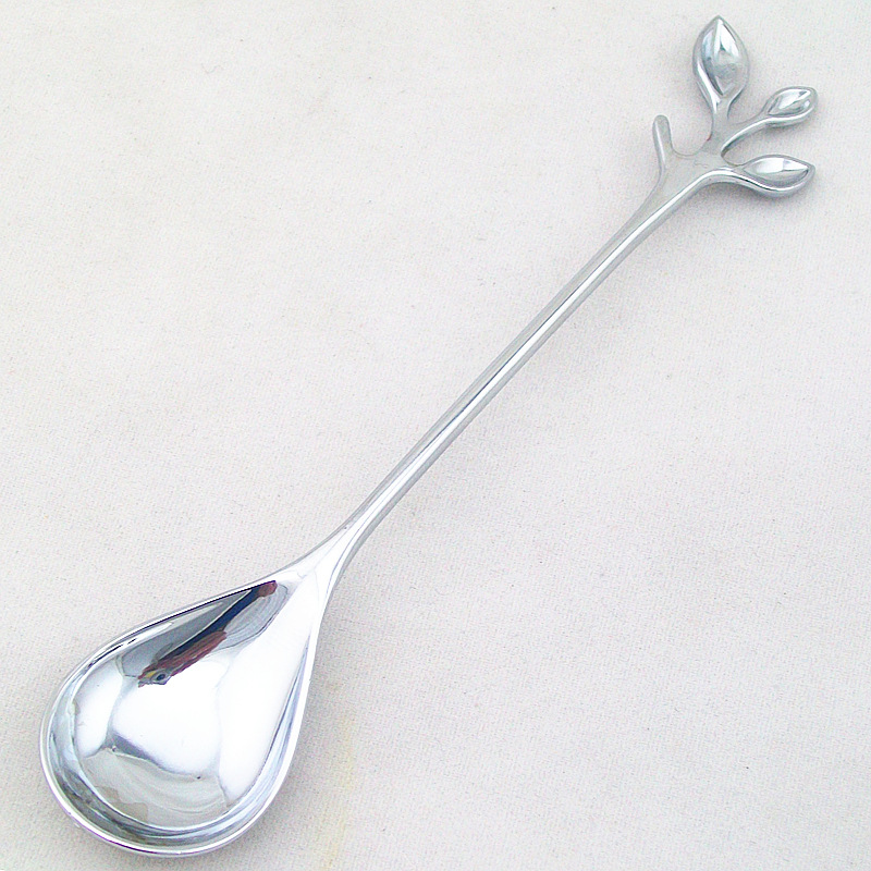 High-end three-dimensional leaf-handled mirror-light tableware, coffee spoon, 3-finger fruit fork, dessert spoon, small recipe, new gold and silver style Specification image