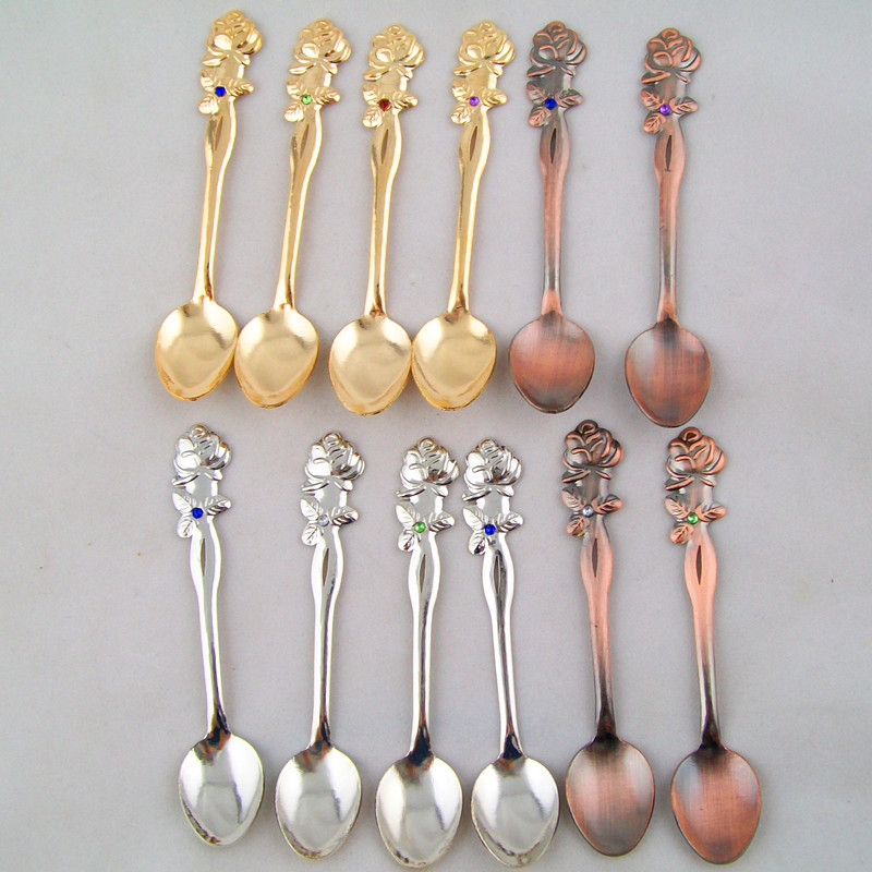 Stainless steel rose retro coffee spoon, creative gemstone dessert spoon, gold and silver ice cream spoon (JY73) Specification image