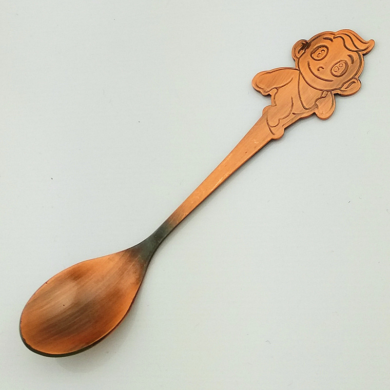 High-quality stainless steel Atongmu children's spoons for Western cuisine, creative cartoon mirror-polished rice spoons, gold and silver JY61 Item Picture