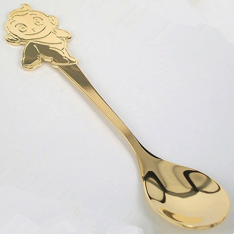 High-quality stainless steel Atongmu children's spoons for Western cuisine, creative cartoon mirror-polished rice spoons, gold and silver JY61 Specification image