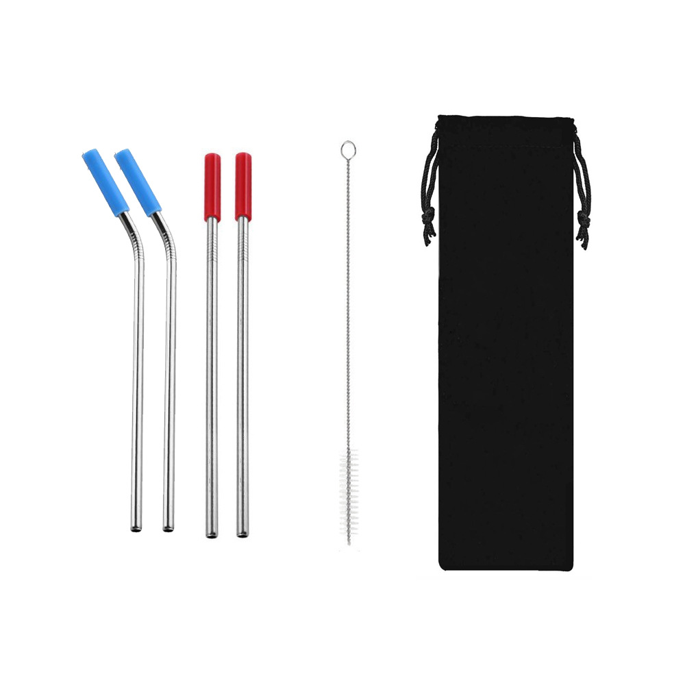 SWENO 304 stainless steel straws, silicone natural color black bag, folding eco-friendly straw set in stock, portable, easy to clean, reusable, eco-friendly stainless steel straws, outdoor household straws Specification image