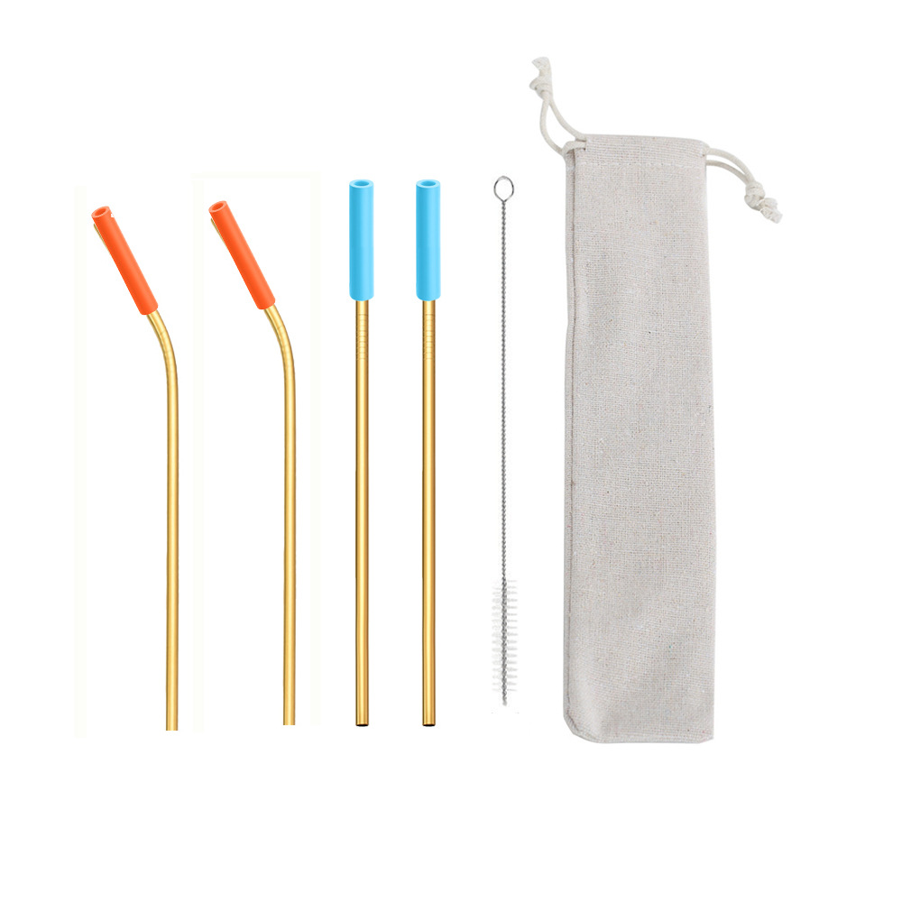SWENO portable, easy-to-clean, reusable, eco-friendly golden 304 stainless steel straw set in stock details Picture