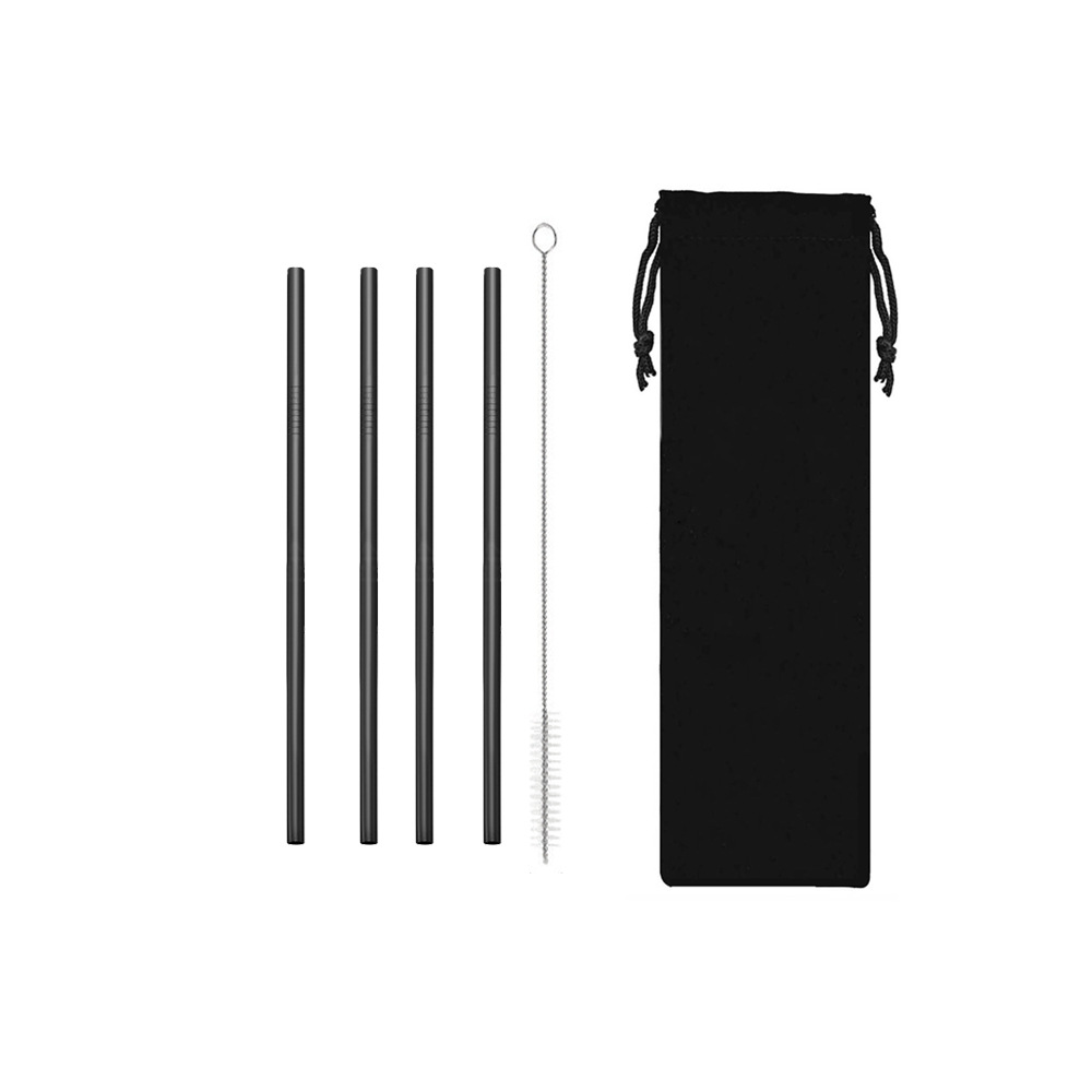 SWENO Portable 304 stainless steel straw, black velvet bag, black set, business gift, direct sales, portable, easy to clean, reusable stainless steel straw, outdoor, household and hotel supplies Specification image