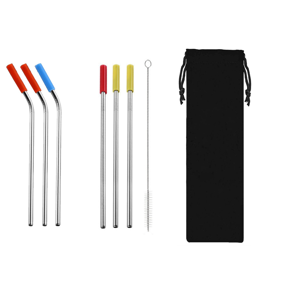 SWENO 304 stainless steel straws, silicone natural color black bag, folding eco-friendly straw set in stock, portable, easy to clean, reusable, eco-friendly stainless steel straws, outdoor household straws details Picture