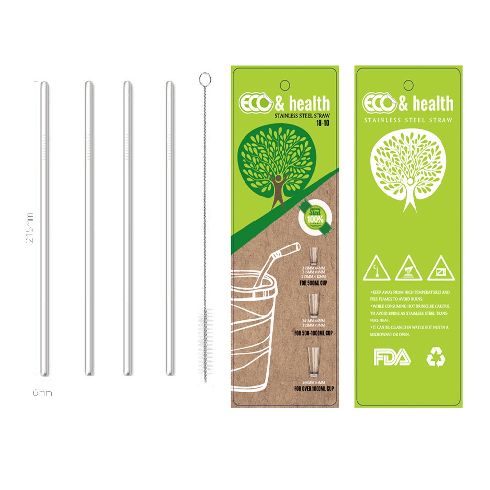 SWENO304 natural color paper card stainless steel straws, flexible and reusable eco-friendly straws in stock, portable, easy to clean and reusable stainless steel straws for outdoor, household and hotel use. Specification image