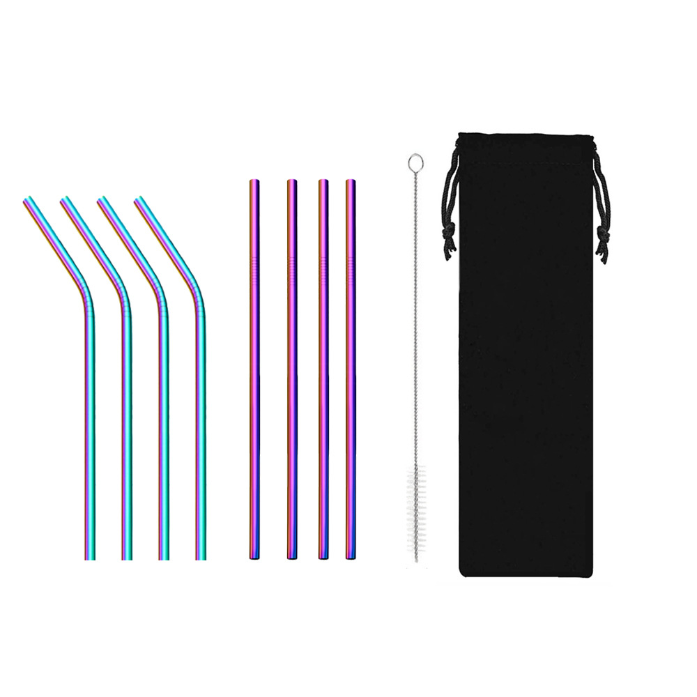 SWENO portable 304 stainless steel straw set for milk tea, coffee and beverages, colorful straw set, can be equipped with a velvet bag, portable, easy to clean, reusable stainless steel straws for outdoor and household use Specification image