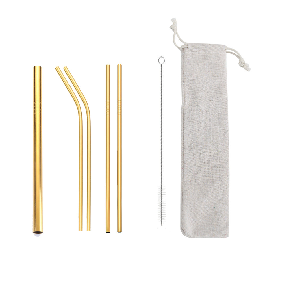 SWENO portable, easy-to-clean, reusable, eco-friendly golden 304 stainless steel straw set in stock Item Picture