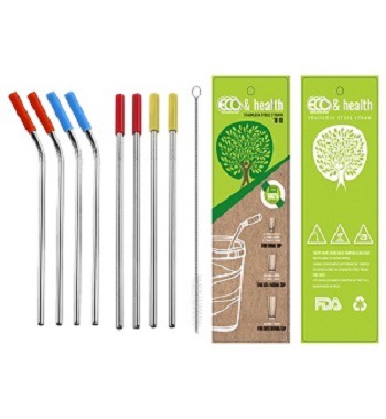 New stainless steel straw set with silicone head, food-grade scratch-resistant silicone head 304 stainless steel straw, juice long stirring straw, elbow straw, straight head straw, with straw brush suction card packaging Item Picture