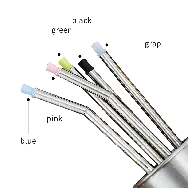 SWENO 304 stainless steel straws, cross-border portable extendable and foldable straws, food-grade silicone straws, outdoor foldable straws, portable foldable straws with straw brushes, juice straws details Picture