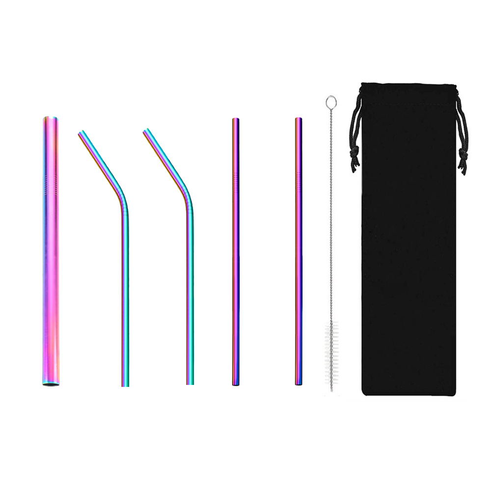 SWENO portable 304 stainless steel straw set for milk tea, coffee and beverages, colorful straw set, can be equipped with a velvet bag, portable, easy to clean, reusable stainless steel straws for outdoor and household use details Picture