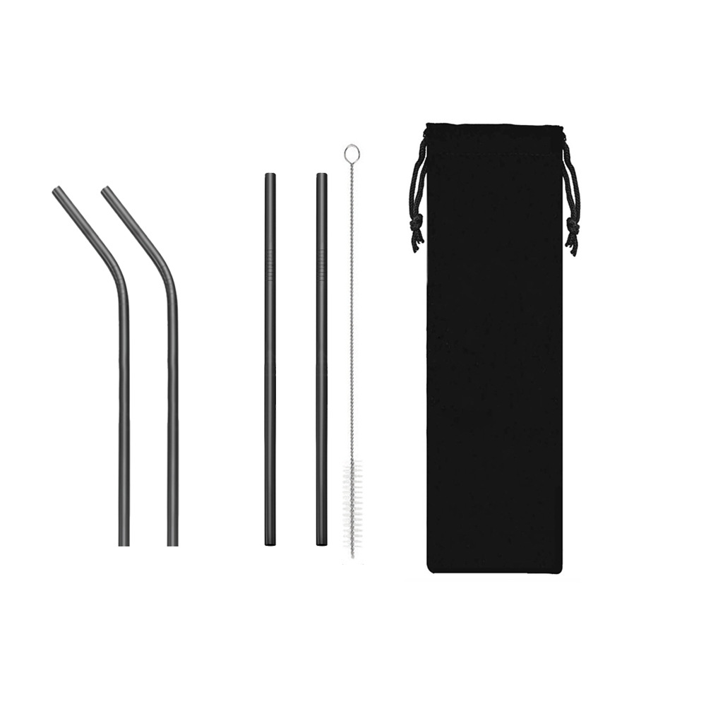 SWENO Portable 304 stainless steel straw, black velvet bag, black set, business gift, direct sales, portable, easy to clean, reusable stainless steel straw, outdoor, household and hotel supplies details Picture