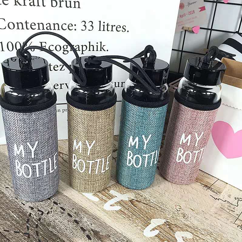 时尚便携带盖男女学生杯套防烫提绳高硼硅玻璃随手杯子