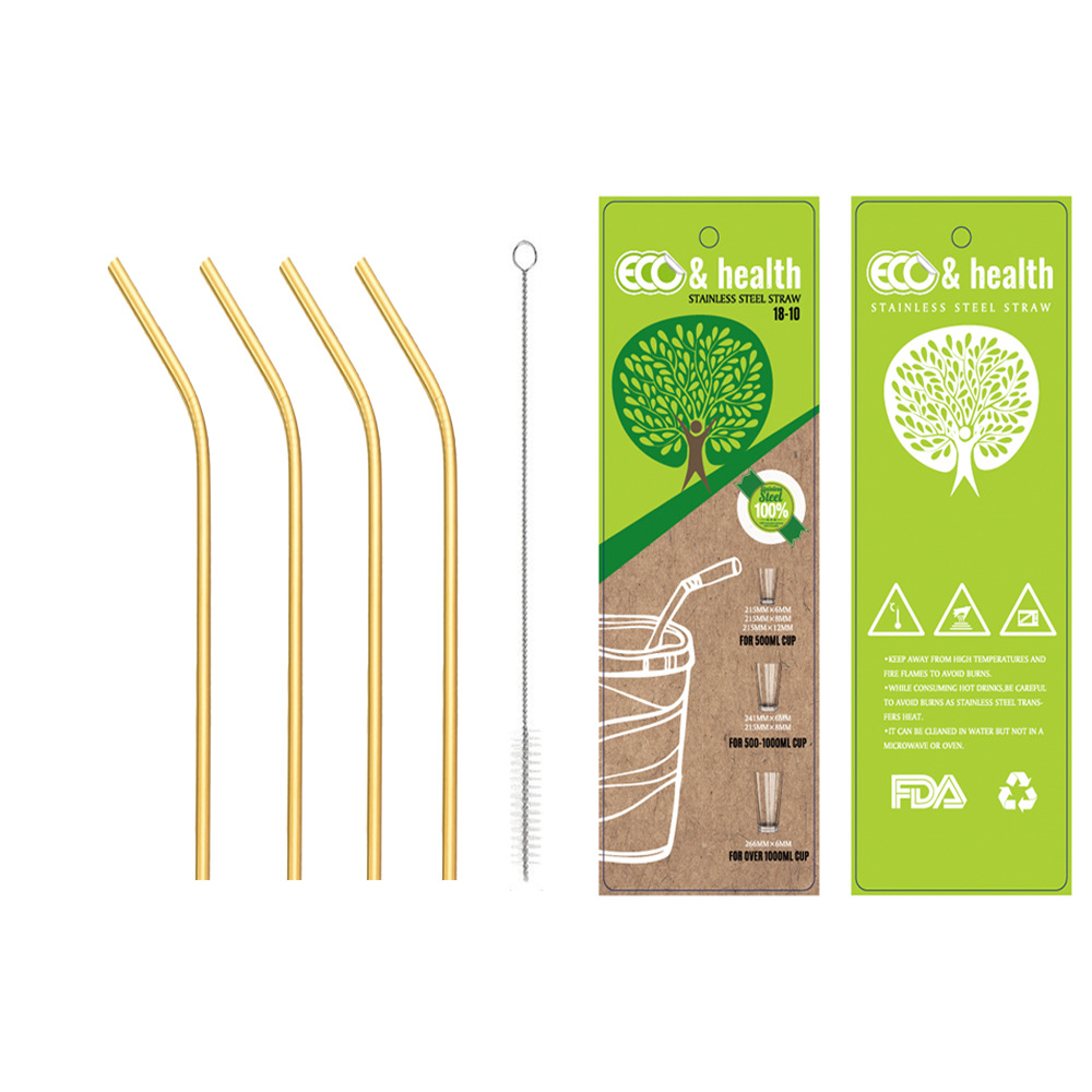 Factory direct sales 304 gold stainless steel straws for cold drinks, milk tea and coffee, reusable eco-friendly straw sets, portable and easy to clean, reusable stainless steel straws for outdoor, home use, bars and hotels. Application Scenario