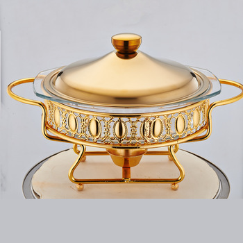 Buffet utnesils gold hot pot with glass lid hydraulic gold luxury buffet hot pot