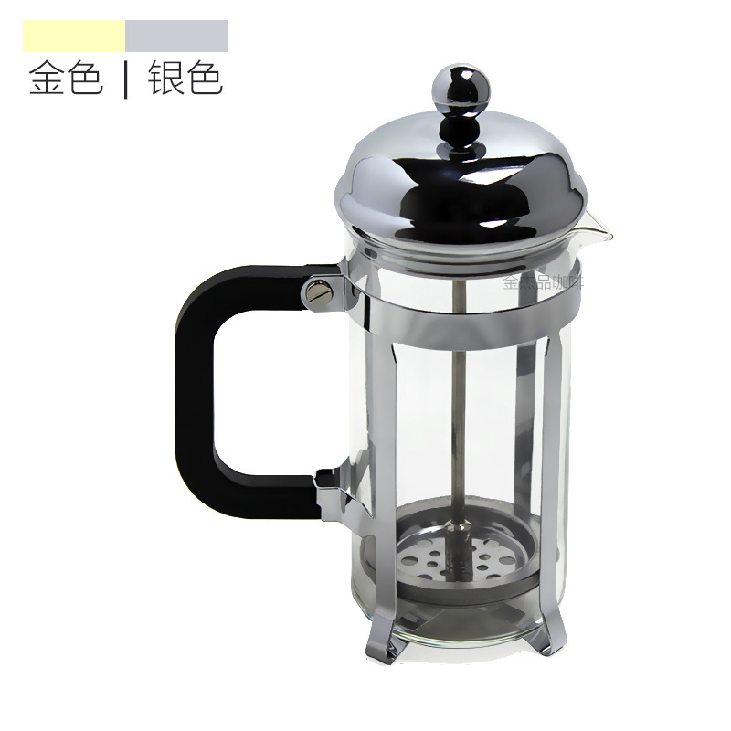 French press coffee maker/Glass French filter press coffee maker/heat-resistant coffee maker, silver titanium gold plated, 350cc filter press glass French press coffee utensils