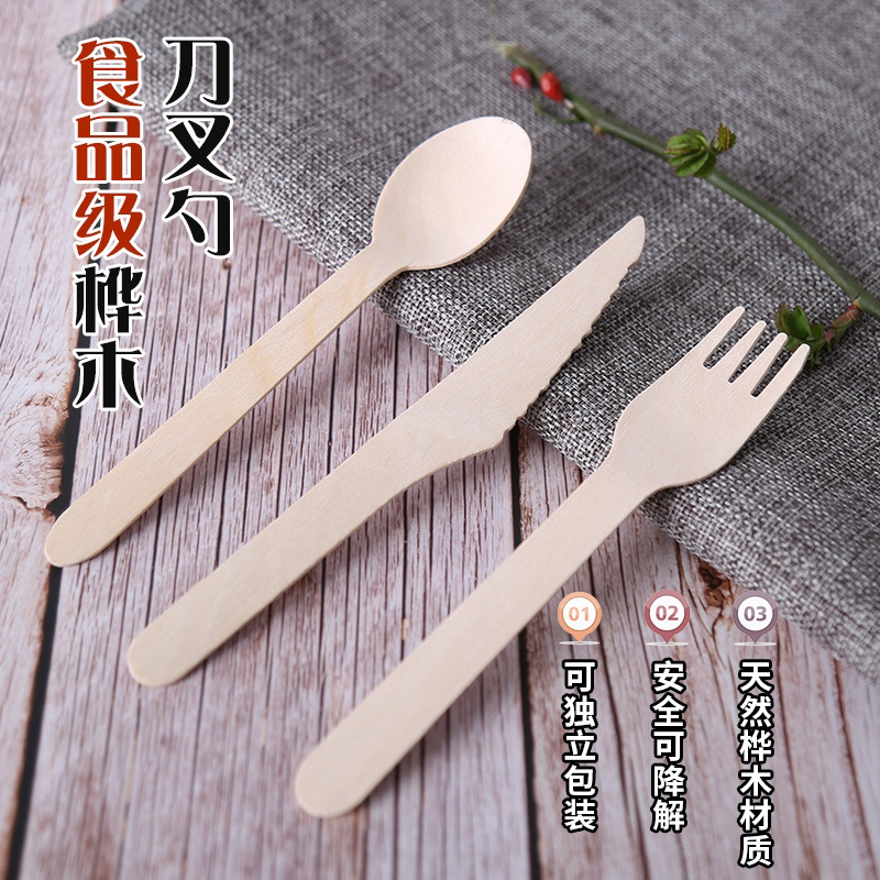 Birch wood knives, forks, spoons, wooden tableware, disposable knives, forks, spoons, creative portable spoons, wooden long-handled dining spoons Specification image