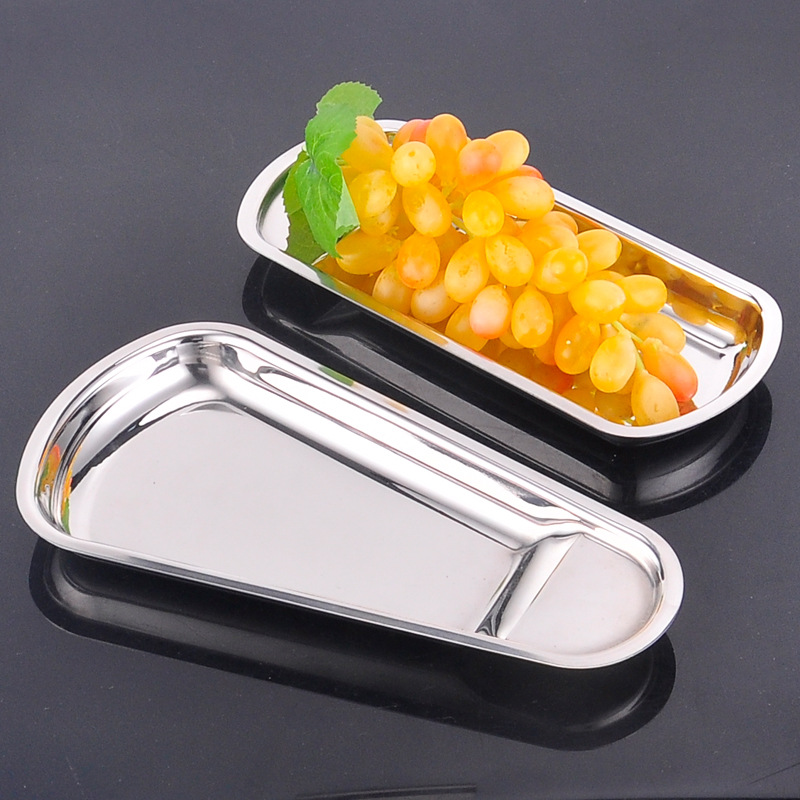 Factory wholesale thickened high-end buffet plates, stainless steel towel plates, oval fan-shaped fruit plates Specification image