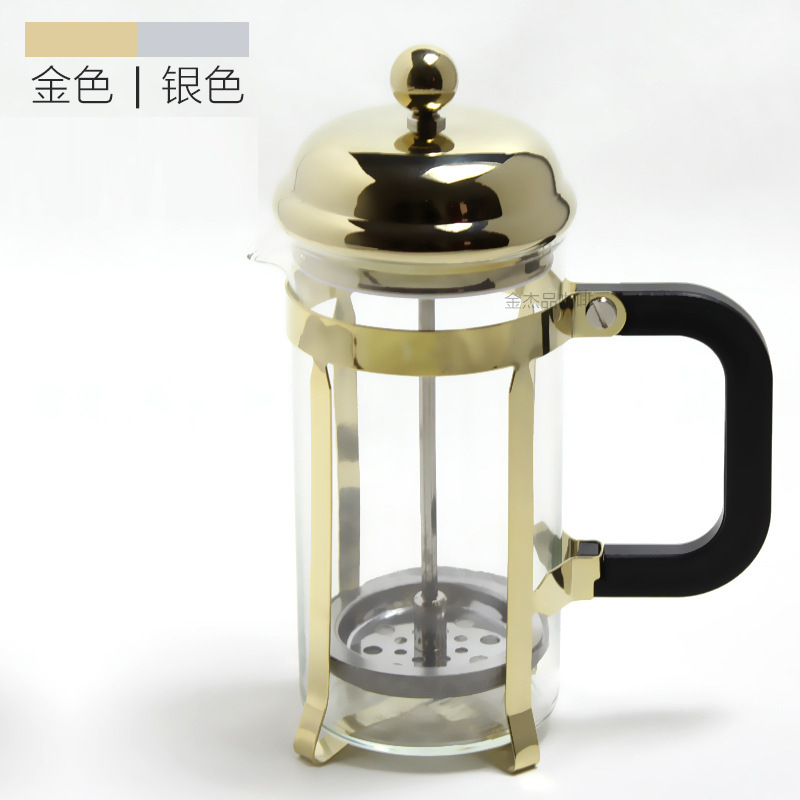 French press coffee maker/Glass French filter press coffee maker/heat-resistant coffee maker, silver titanium gold plated, 350cc filter press glass French press coffee utensils Specification image